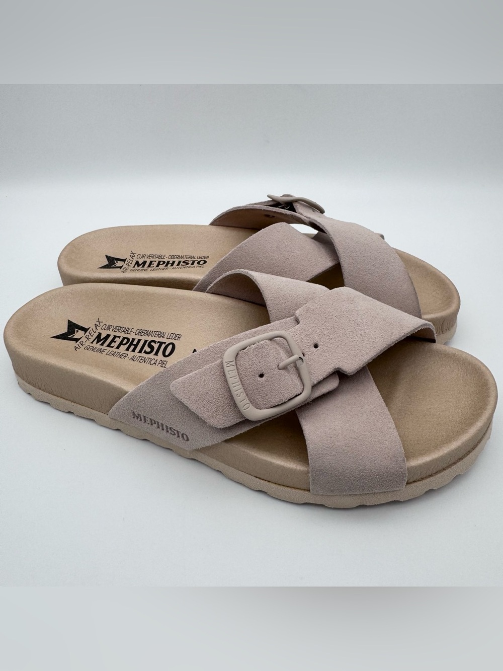 Mephisto Kennie Beige Suede Adjustable Slide Sandals Women EU 37 US 7 NWOB